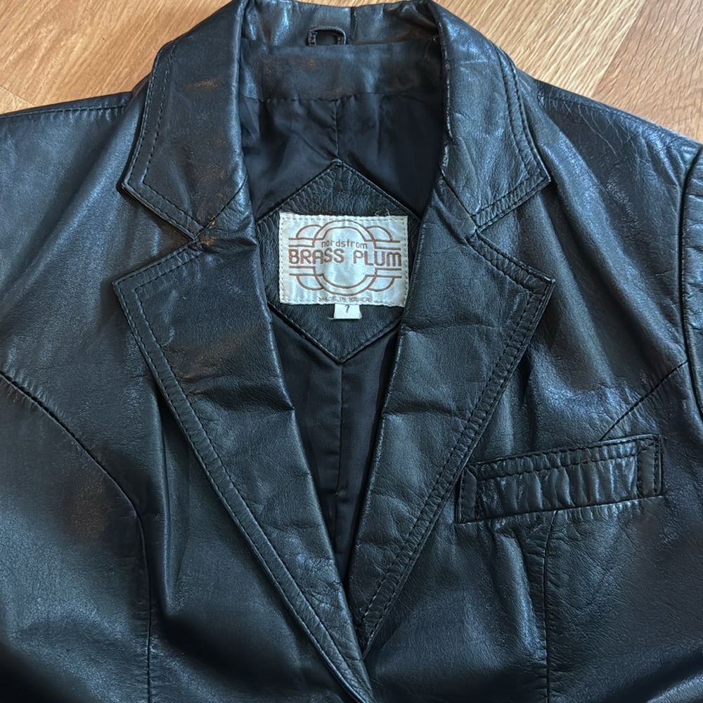Black Leather 80’s Nordstrom Brass Plum Grunge Moto Jacket ☠️🖤 SZ small - Picture 2 of 14